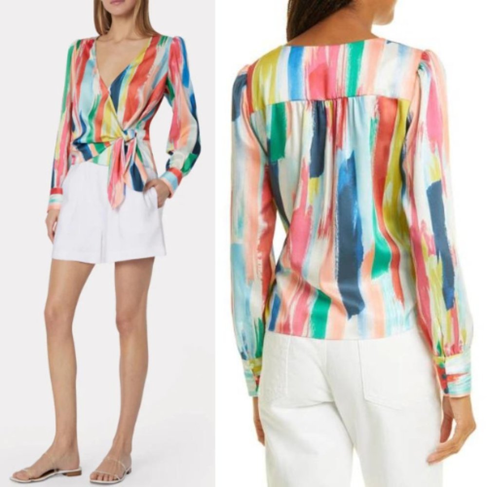 New! Milly Watercolor Brushstroke colorful Top In Multi 28136